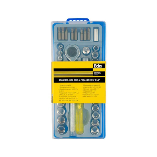 Jogo de Soquetes com 40 Peças – Encaixe 1/4" e 3/8" – EDA Ref. 8ZI