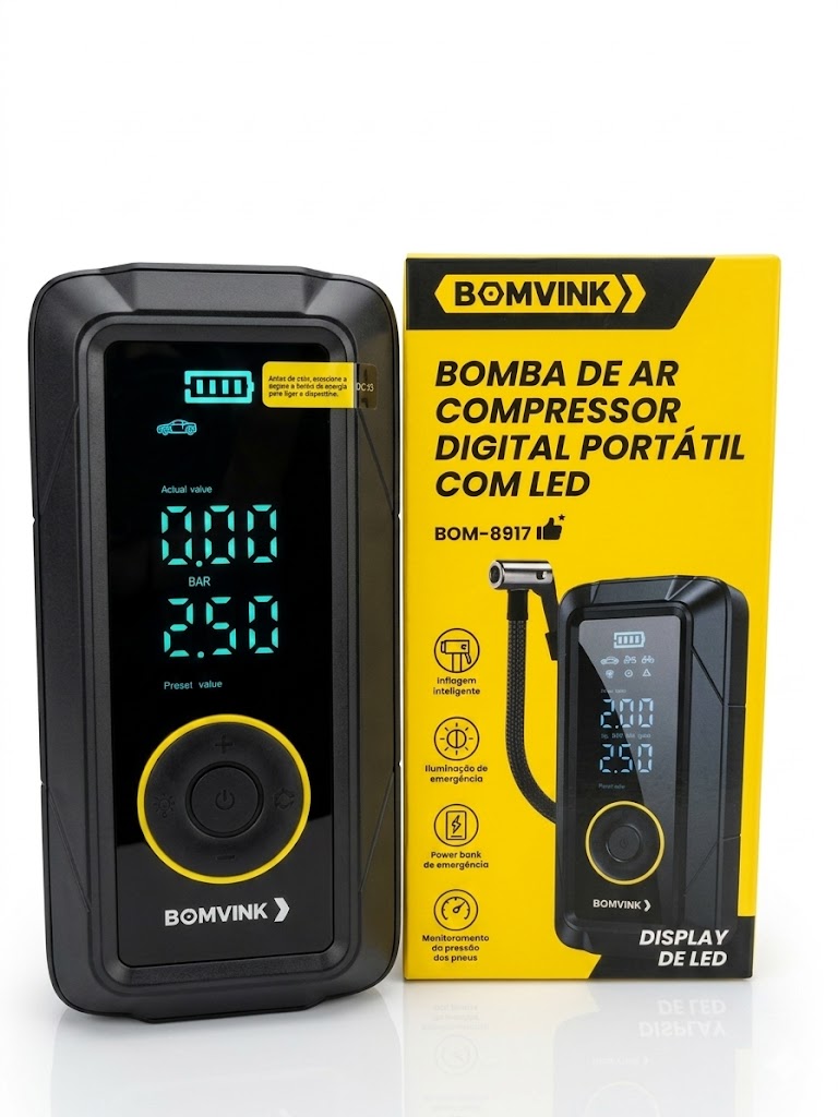 Compressor De Ar Bomvink Digital c/Power Bank e Led Bom-8917