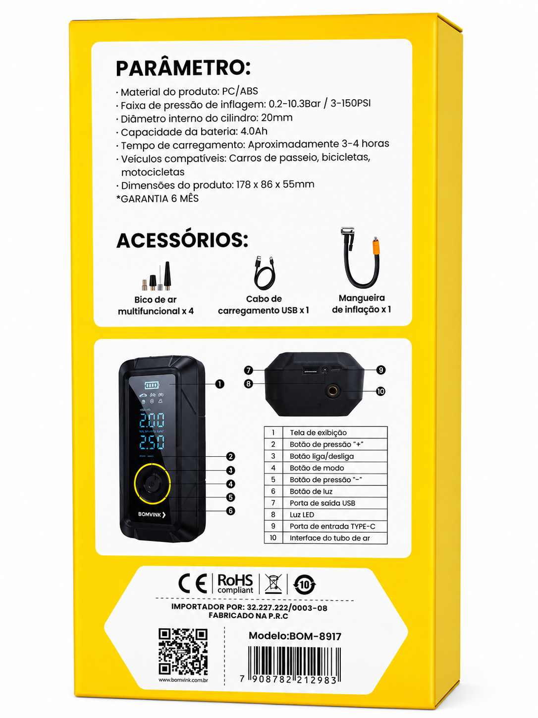 Compressor De Ar Bomvink Digital c/Power Bank e Led Bom-8917 - Imagem 3