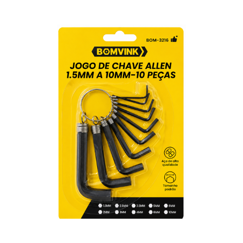 Jogo Chave Allen 1,5-10mm 10 Pçs Bomvink Bom-3216