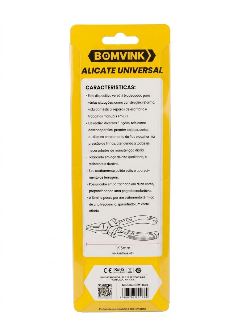 Alicate Universal 8" Cabo Emborrachado Bomvink - Imagem 2