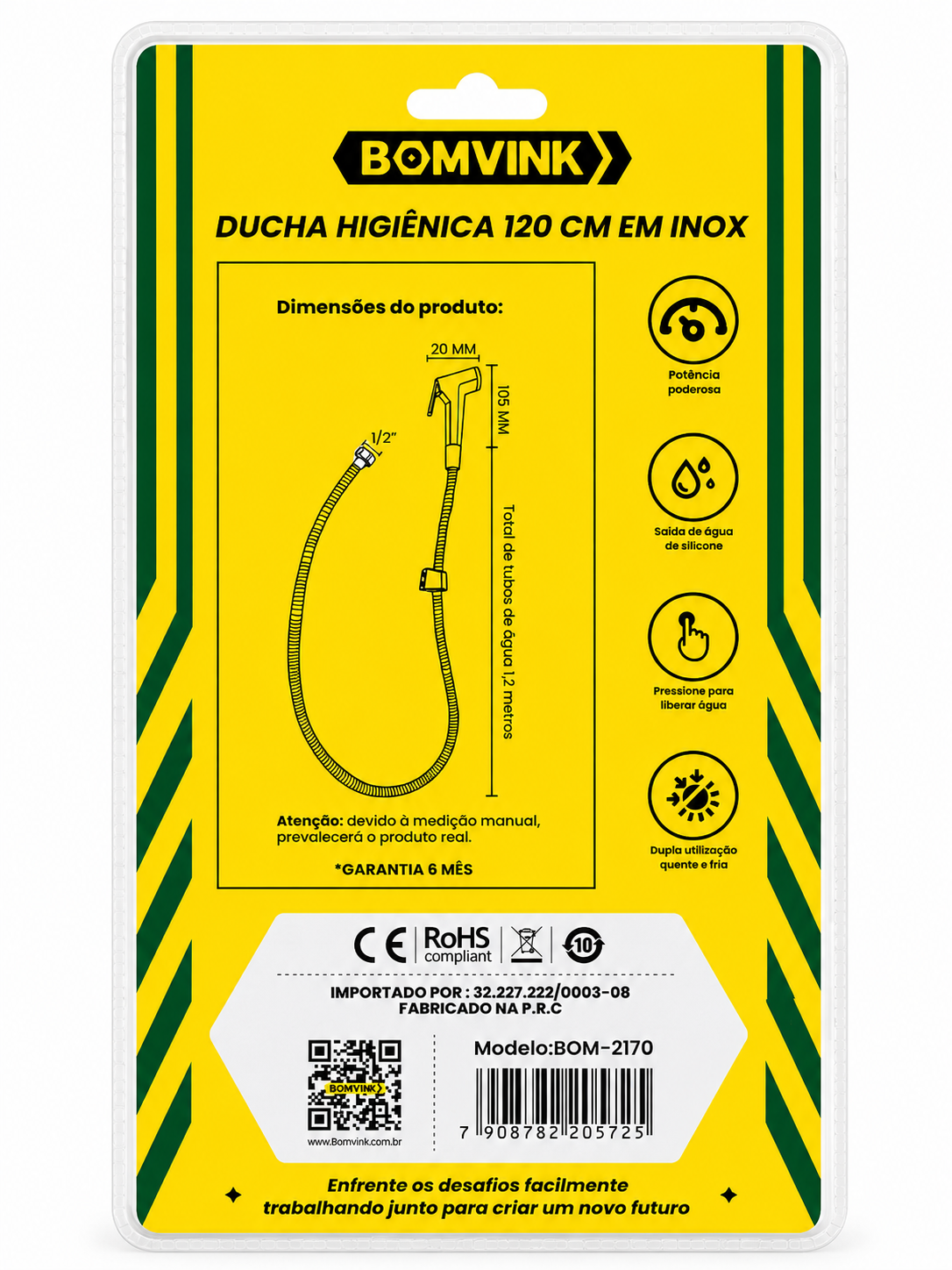 Ducha Higiênica Banheiro 120cm Em Inox Bomvink Bom-2170 - Imagem 3