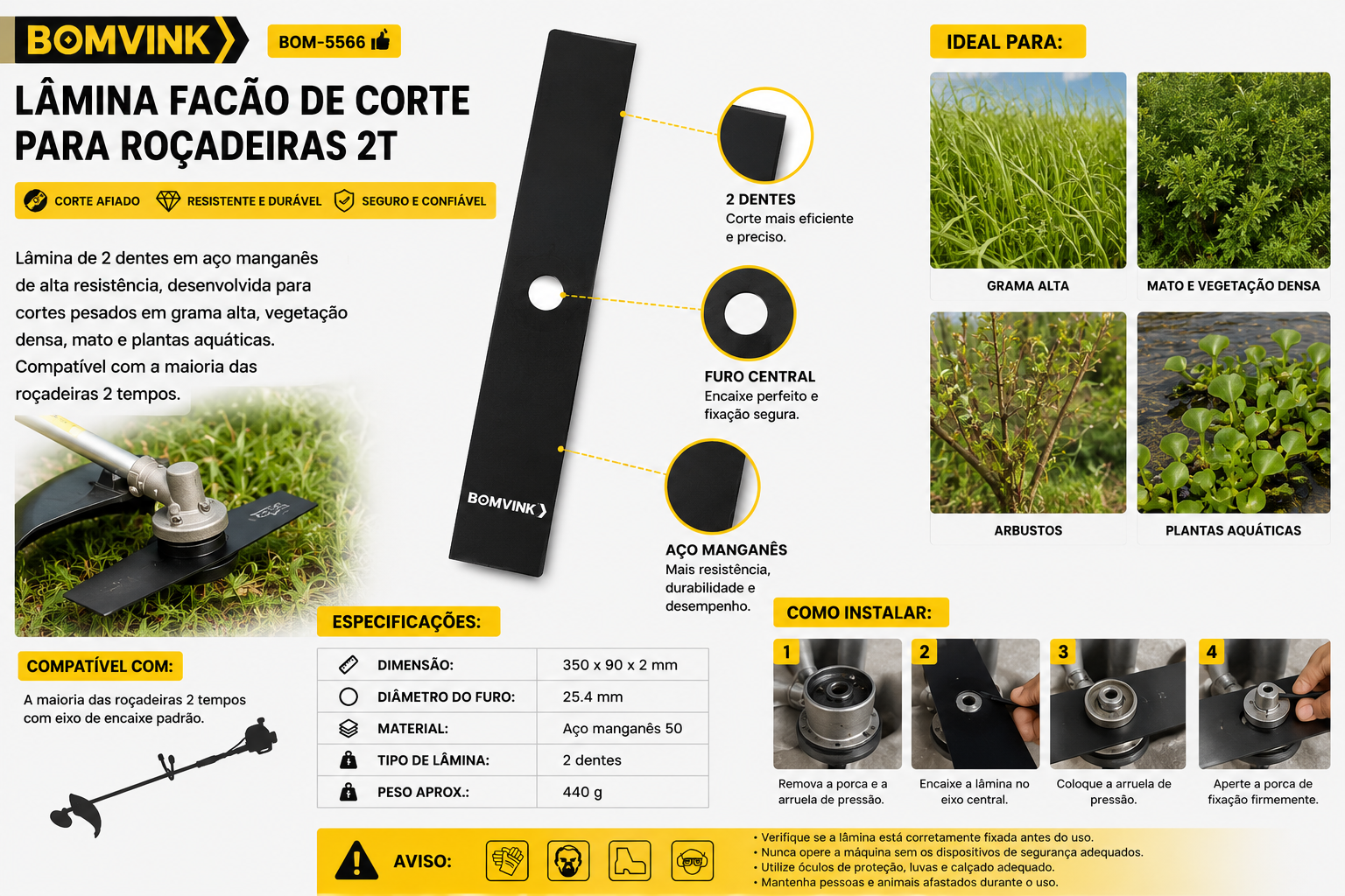 Lâmina Para Roçadeira 2 Pontas Facão De Corte Furo 1" - Imagem 3