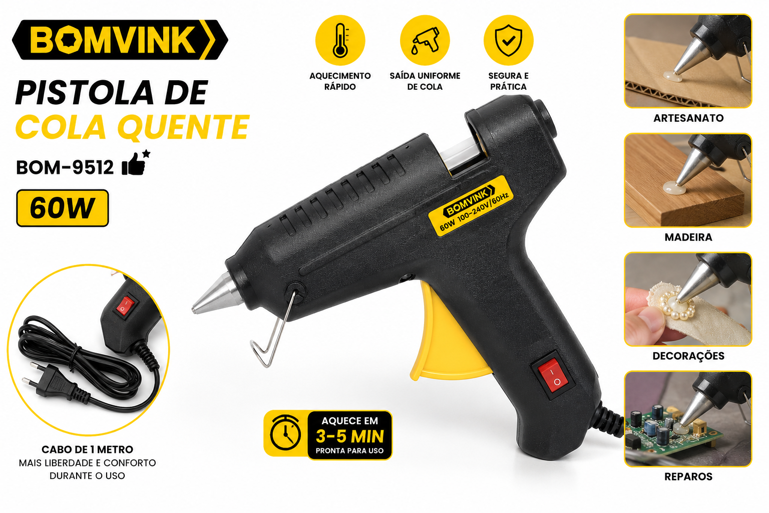 Pistola De Cola Quente Silicone 60w Bivolt Bomvink Bom-9512 - Imagem 3