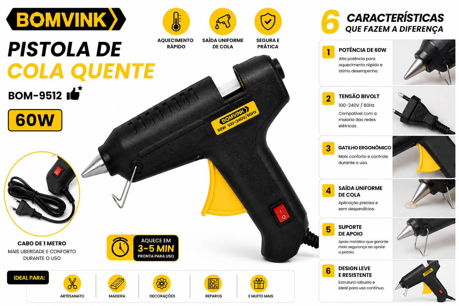 Pistola De Cola Quente Silicone 60w Bivolt Bomvink Bom-9512 - Imagem 2