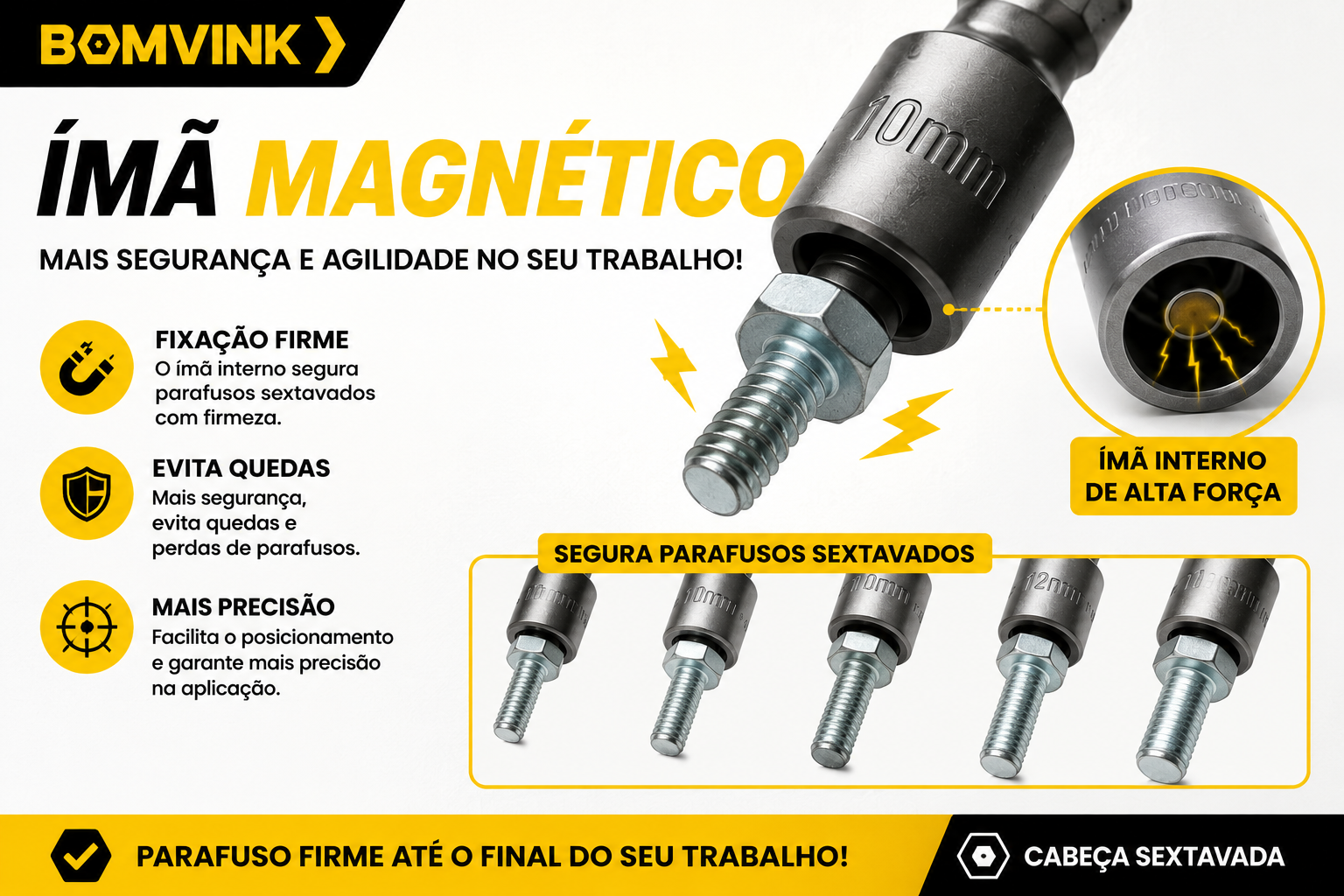Soquete Canhão Magnético Sextavado 5mm a 13mm Bomvink - Imagem 3