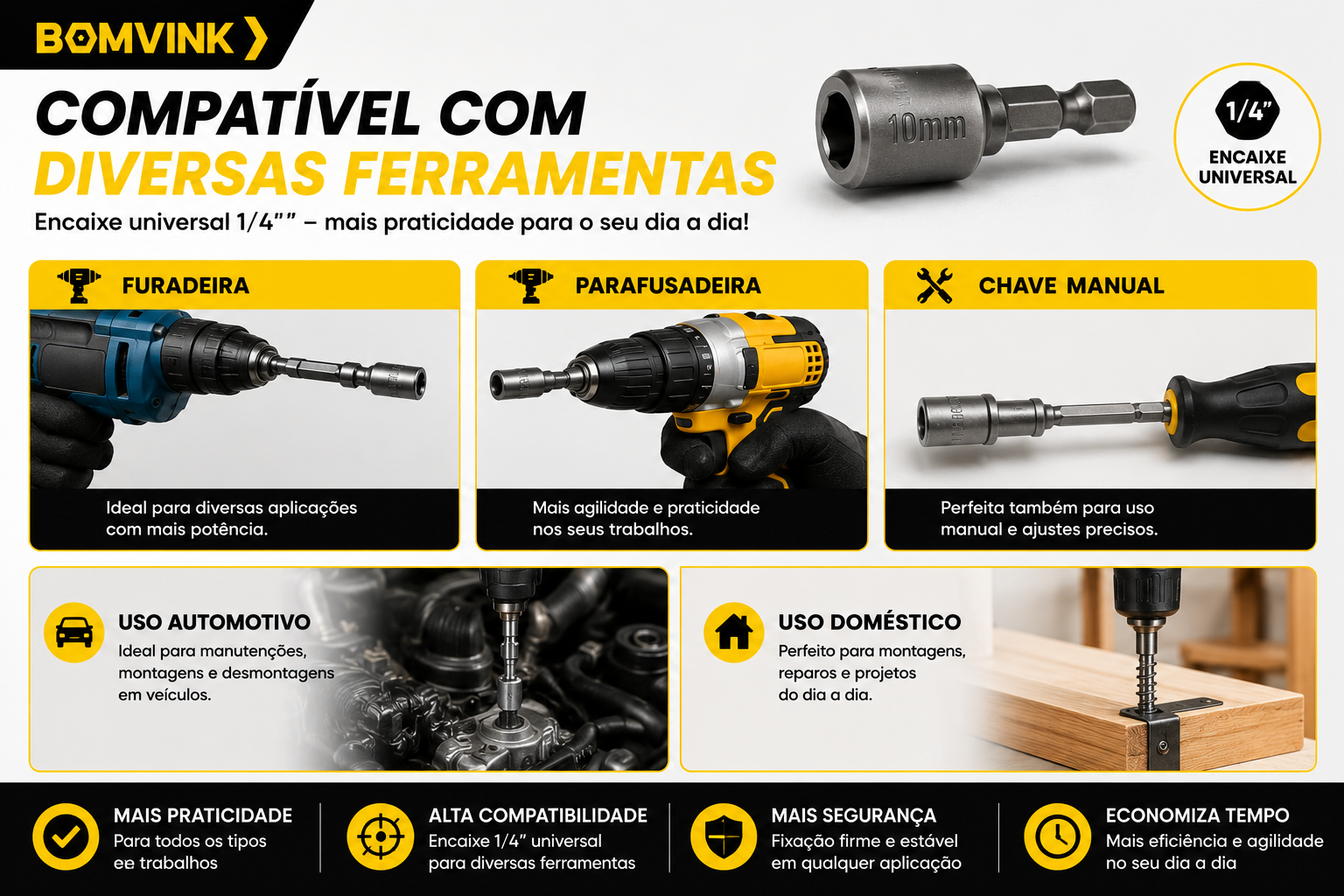Soquete Canhão Magnético Sextavado 5mm a 13mm Bomvink - Imagem 2