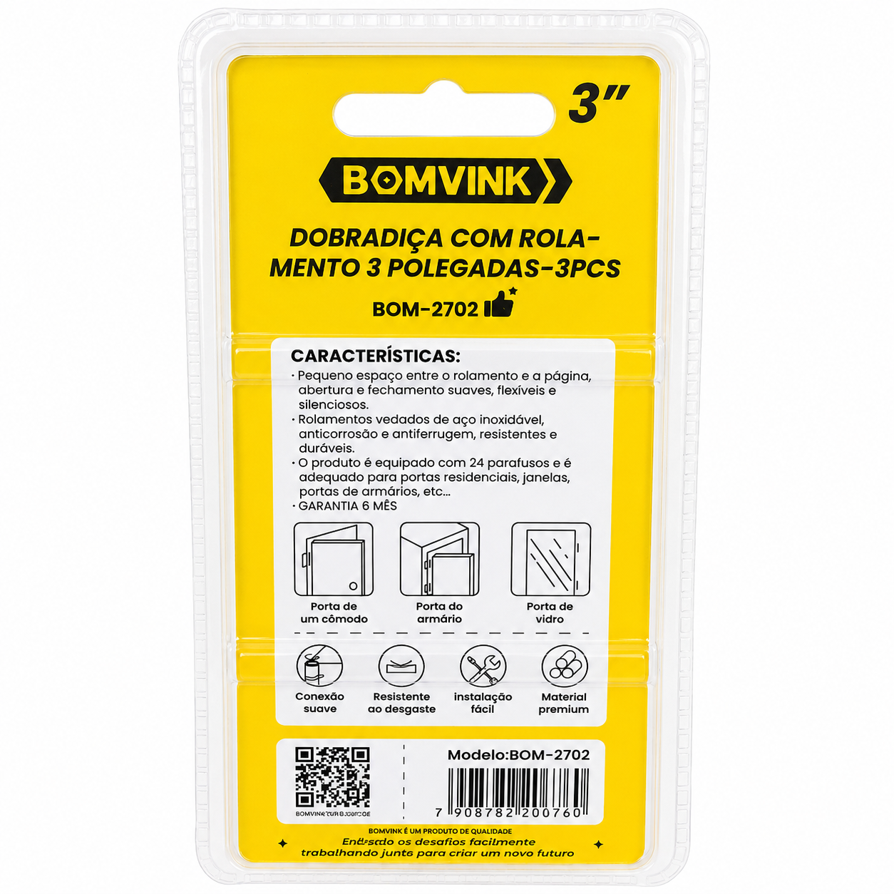 Dobradiça Inox Para Porta Com Rolamento 3" 3peças - Imagem 4