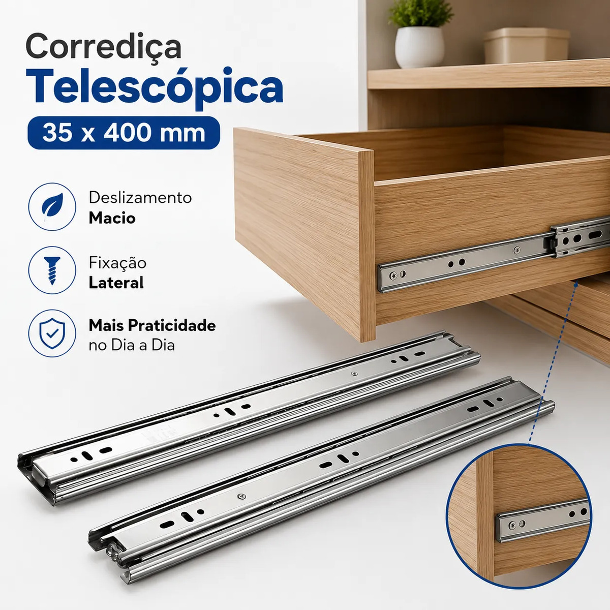 Corrediça Telescópica Para Gaveta 35x400mm - Imagem 3