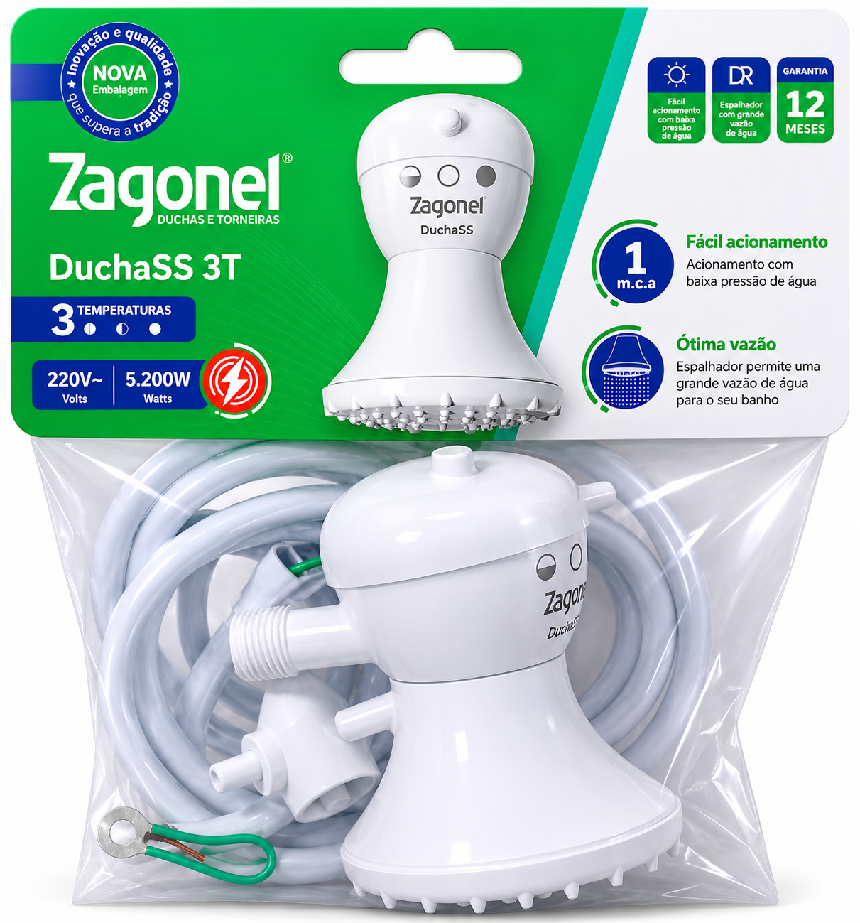 Ducha SS Zagonel 5200w 220w 3 Temp - Imagem 4