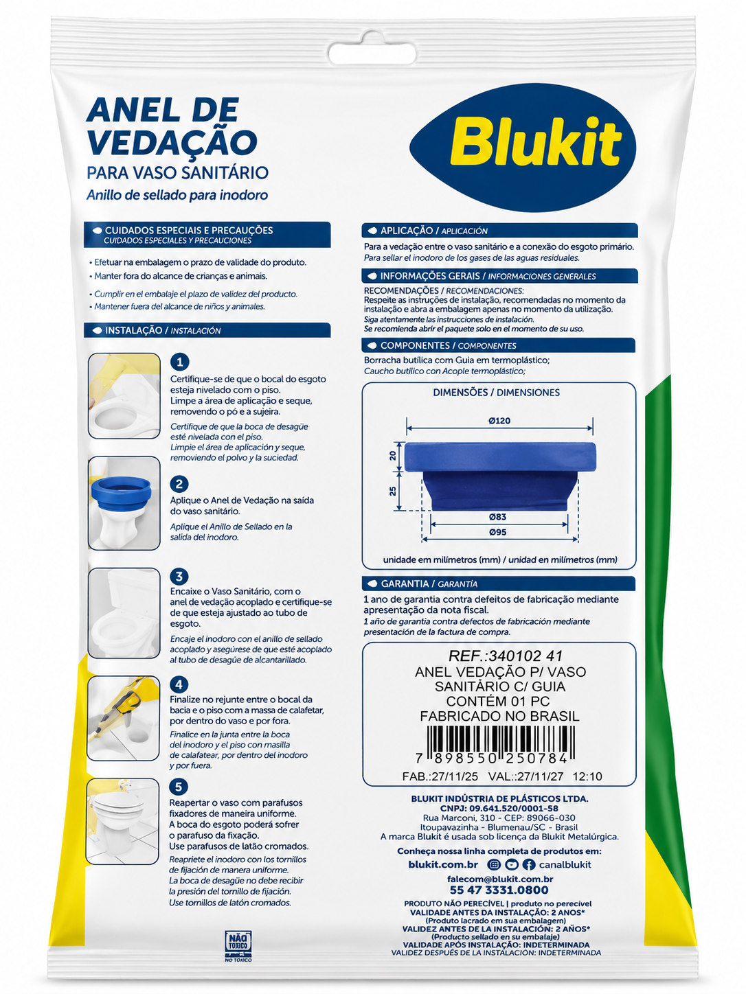 Anel De Vedação Para Vaso Com Guia Blukit - Imagem 3