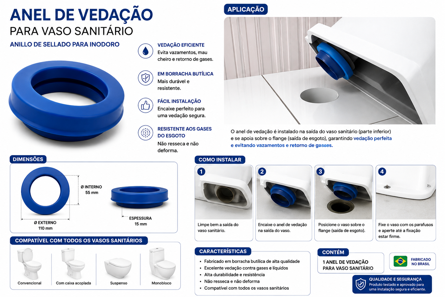 Anel De Vedação Para Vaso Com Guia Blukit - Imagem 2