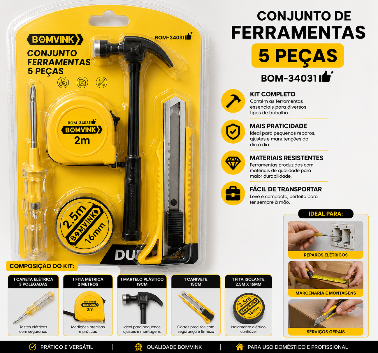 Kit De Ferramentas 5 Peças Bomvink Bom-3403 - Imagem 2