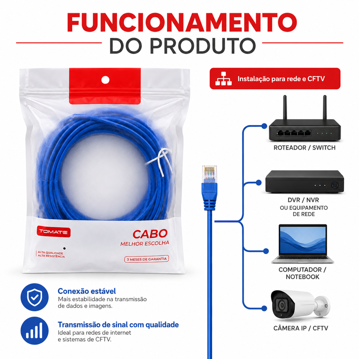 Cabo de Rede Rj45 CAT5 20/10mts TOMATE - Imagem 3