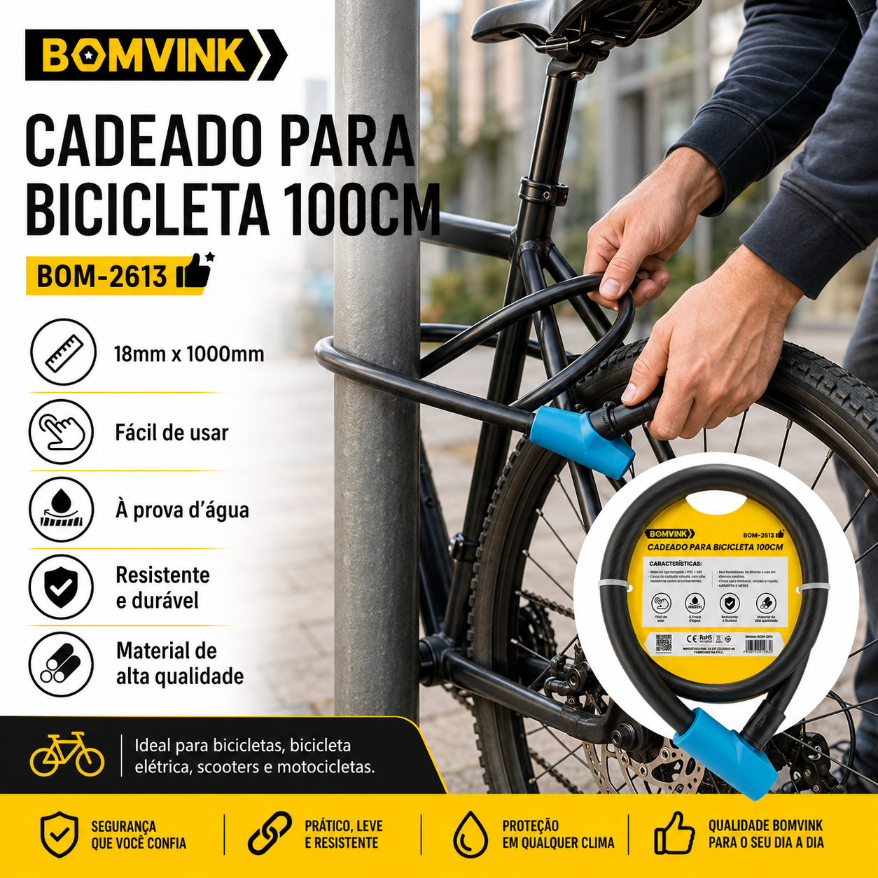 Cadeado Antifurto Para Bicicleta Bomvink - Imagem 2
