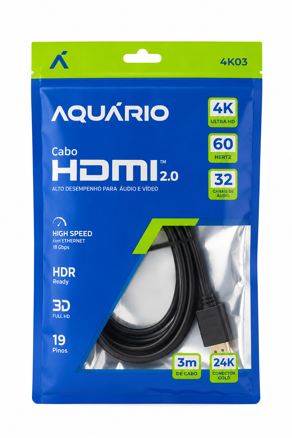 Cabo HDMI 3m 4k/Ultra/HD Aquário