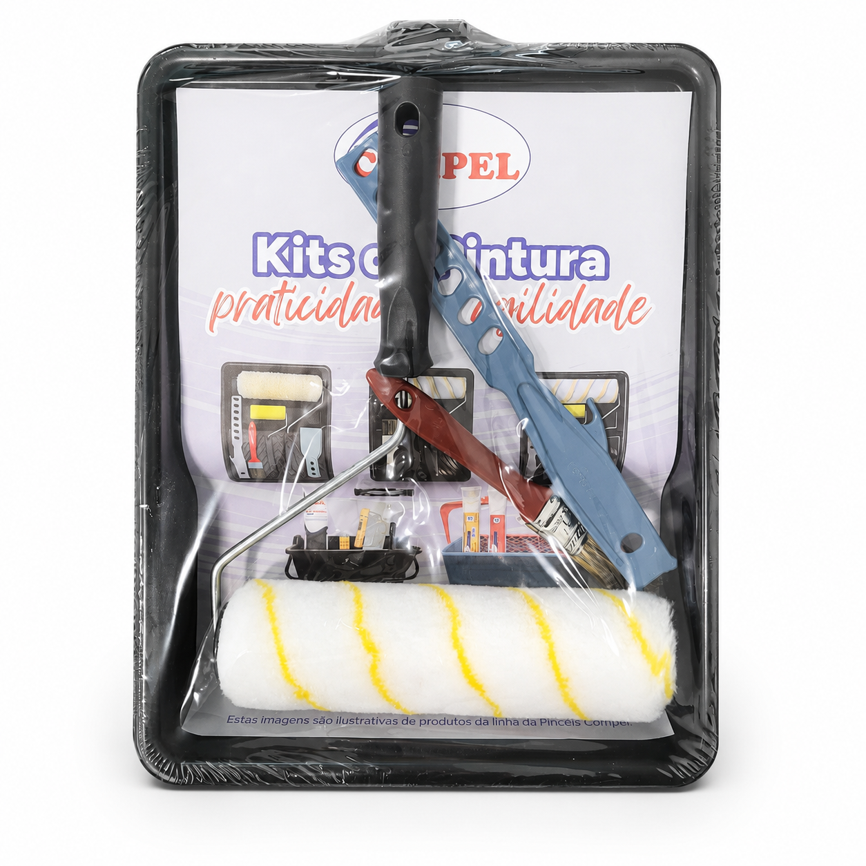 Kit de Pintura Campel 5 peças 1 Bandeja+1 Rolo e suporte+ Trincha+ Mexedor cinza