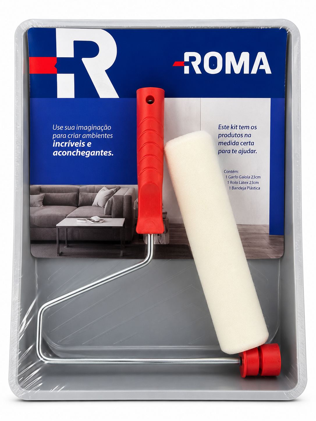 Kit Pintura Roma 3 peças 1 Bandeja, 1 Cabo, 1 Rolo de lã
