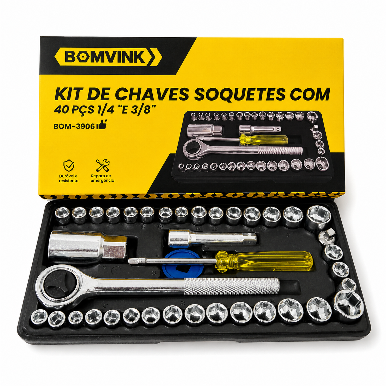 Kit 40pçs Chave Catraca Reversível Com Maleta 1/4 E 3/8