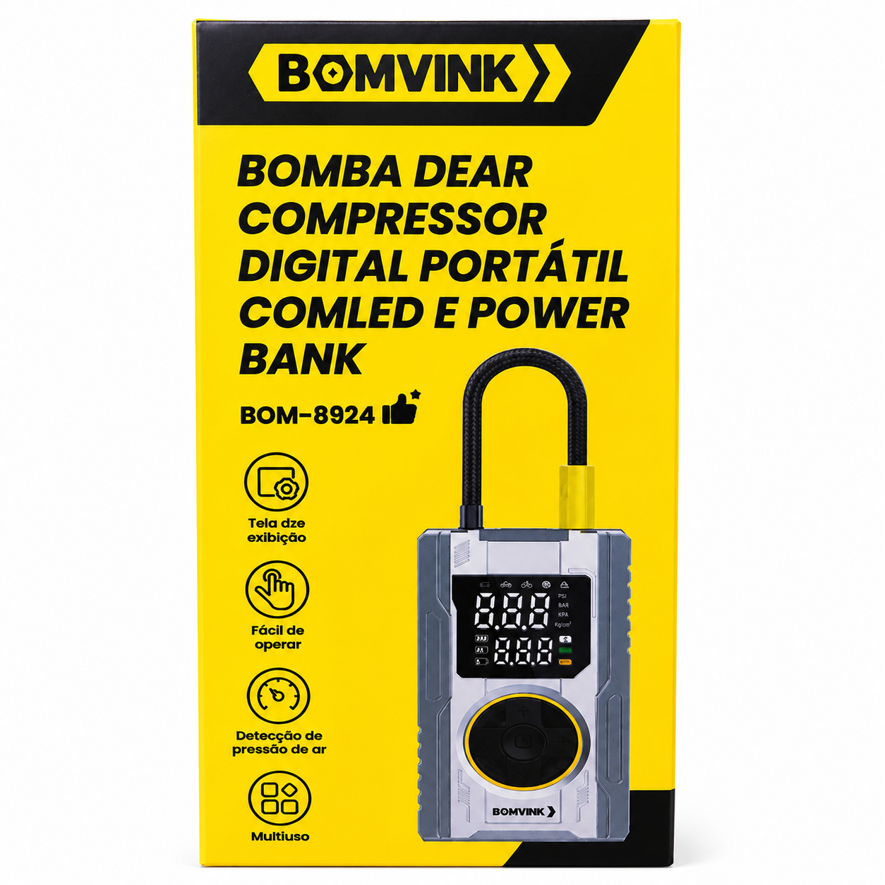 Compressor De Ar Digital C/PowerBank Bom8924 - Imagem 5