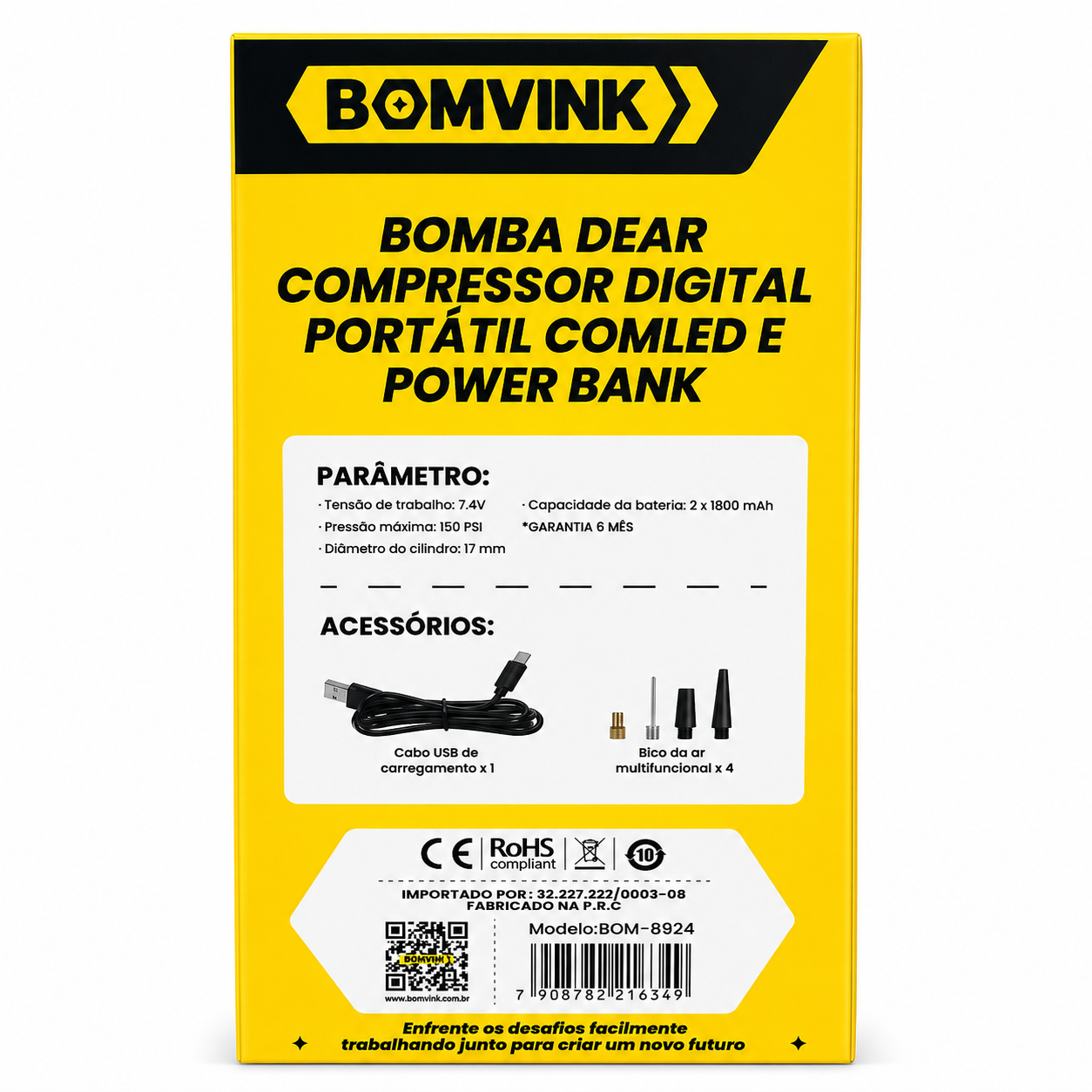 Compressor De Ar Digital C/PowerBank Bom8924 - Imagem 6