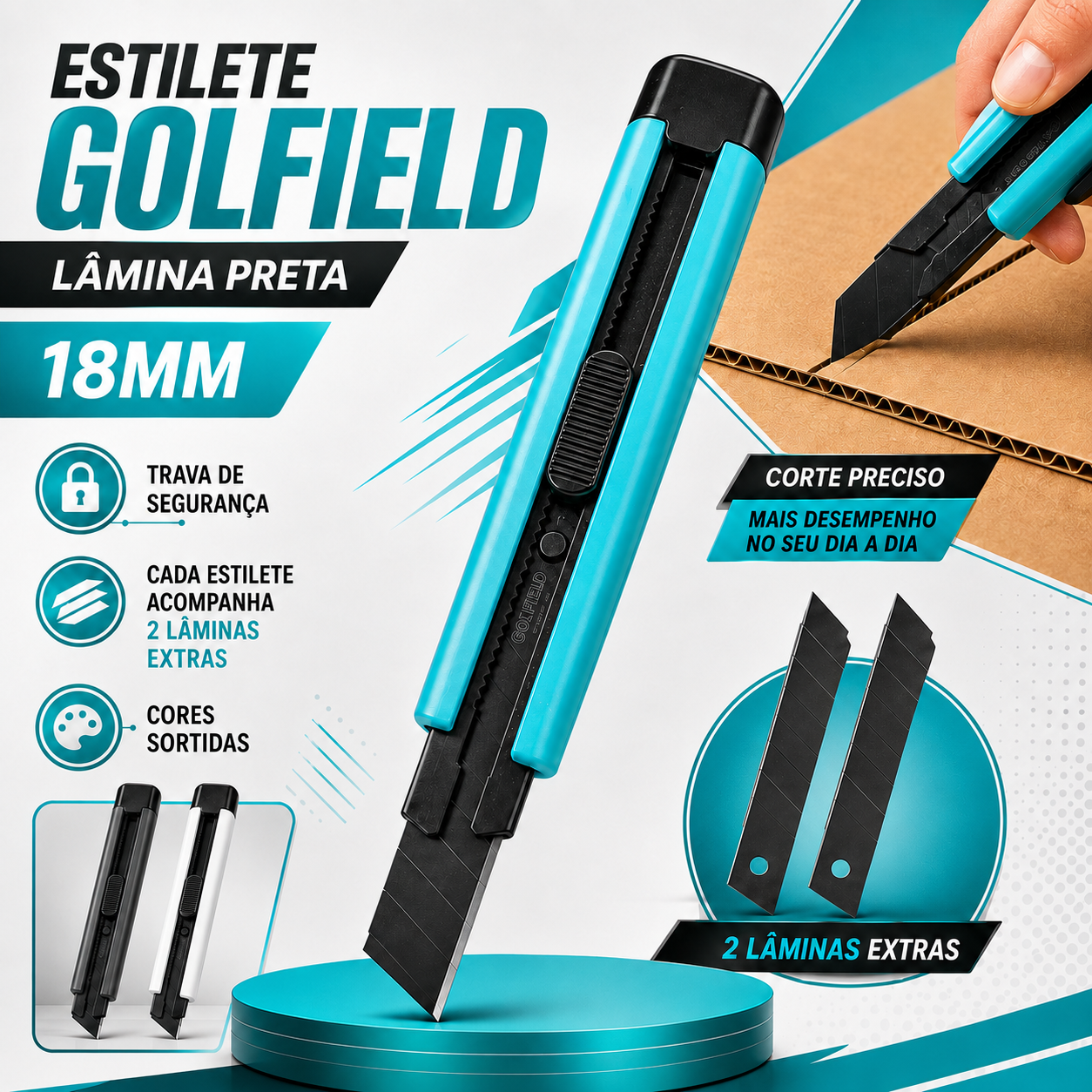 Estilete Profissional 18mm 2 Lâminas Extras - Imagem 3