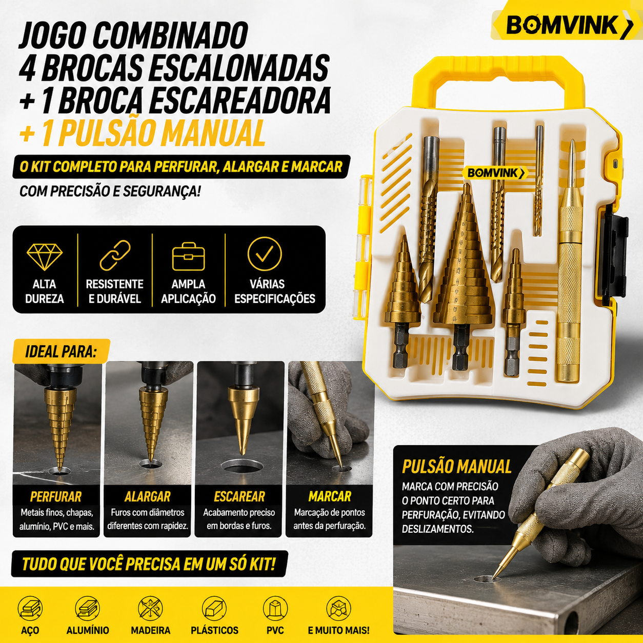 Kit Broca Escalonada Escareadora E Pulsão Manual - Imagem 2